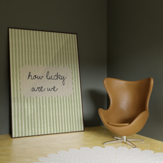 How Lucky Are we Quote Wall Art Print, Vintage Stripe, Minimalist Home Decor - Digital Print