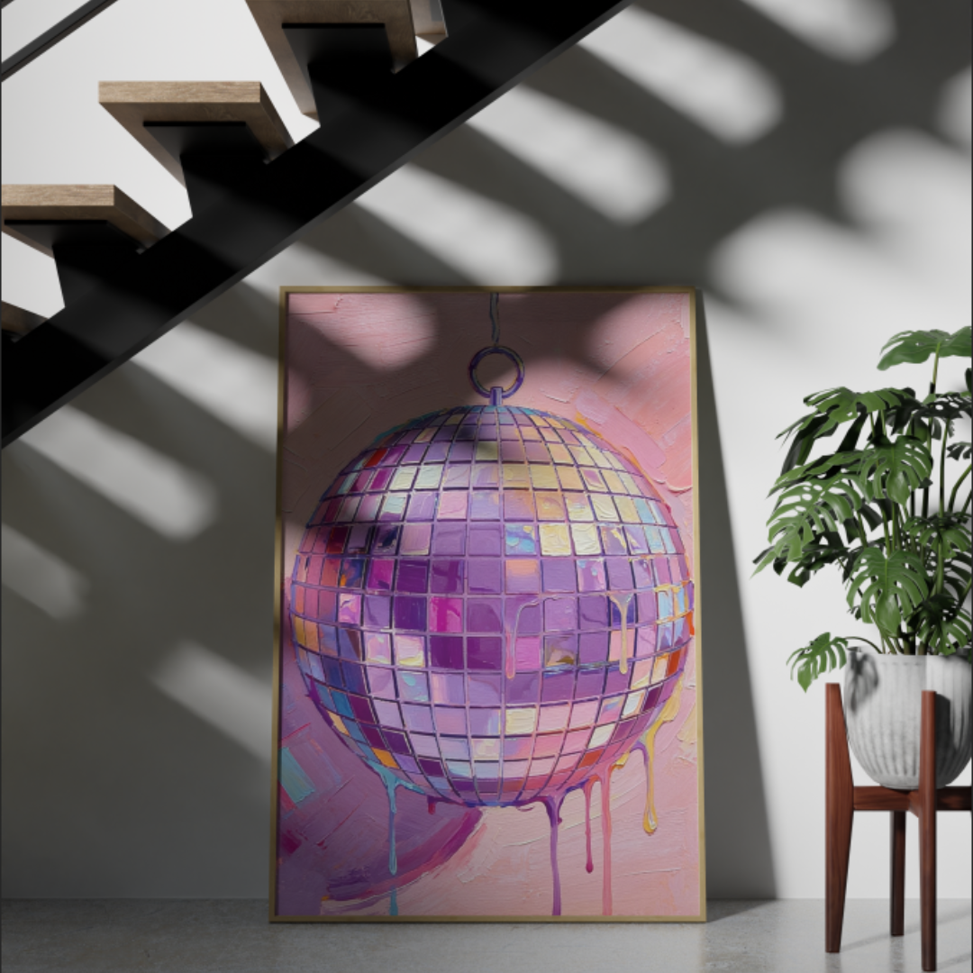 Hand Drawn Disco Ball Painting Printable Art For Home Decor Pink Disco Ball Aesthetic Art - Digital Print