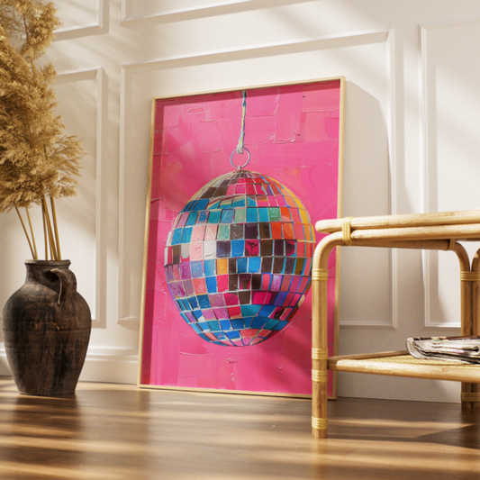 Hand Drawn Disco Ball Painting Wall Art Home Decor Pink Disco Ball Aesthetic Printable Art - Digital Print