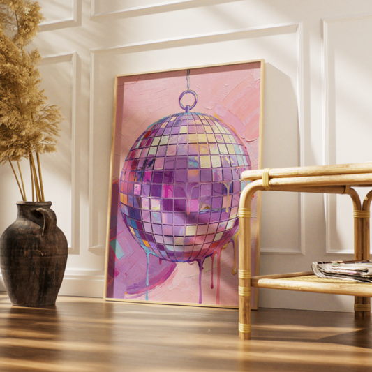 Hand Drawn Disco Ball Painting Printable Art For Home Decor Pink Disco Ball Aesthetic Art - Digital Print