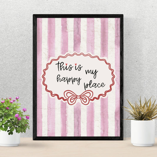 This Is My Happy Place Print, Retro Pink Striped Wall Art - Digital Print