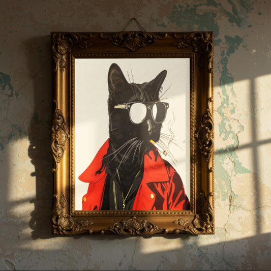 Black Cat Smoking a Cigarette Vintage Poster Art Retro Whimsical Print - Digital Print