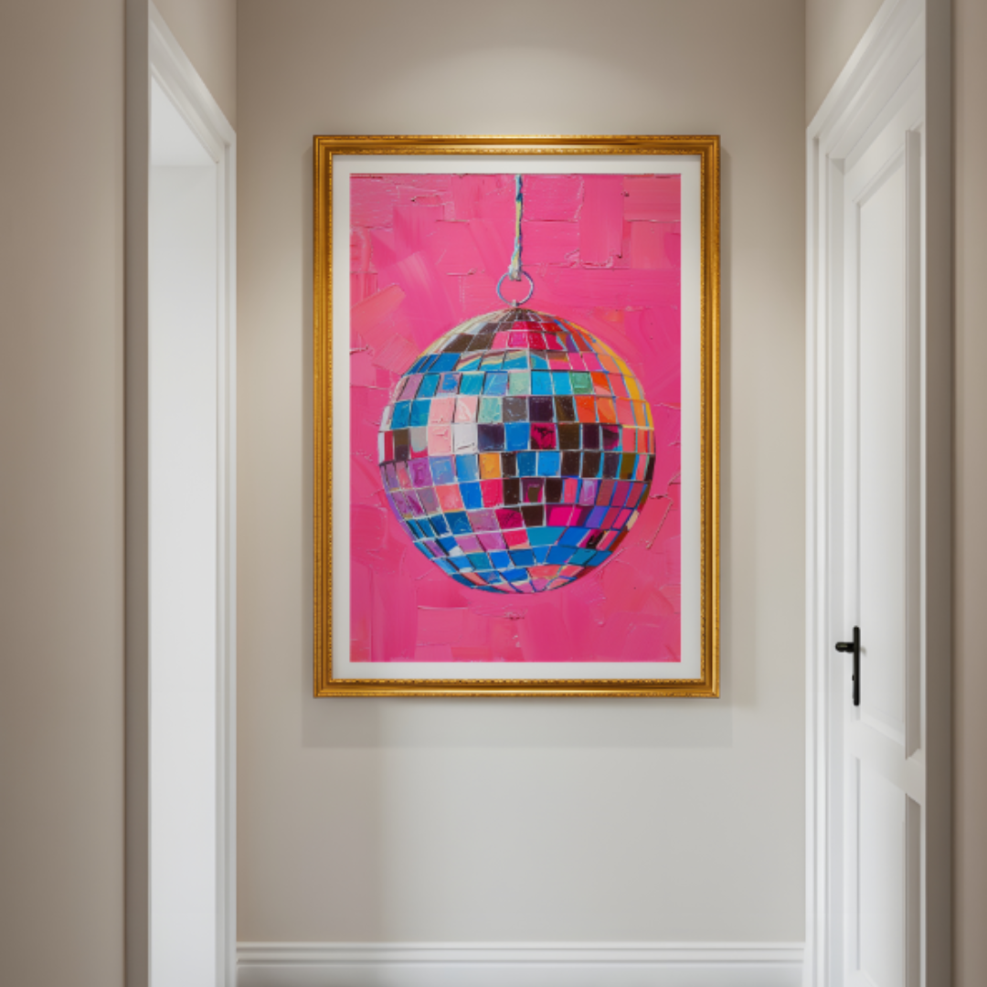 Hand Drawn Disco Ball Painting Wall Art Home Decor Pink Disco Ball Aesthetic Printable Art - Digital Print