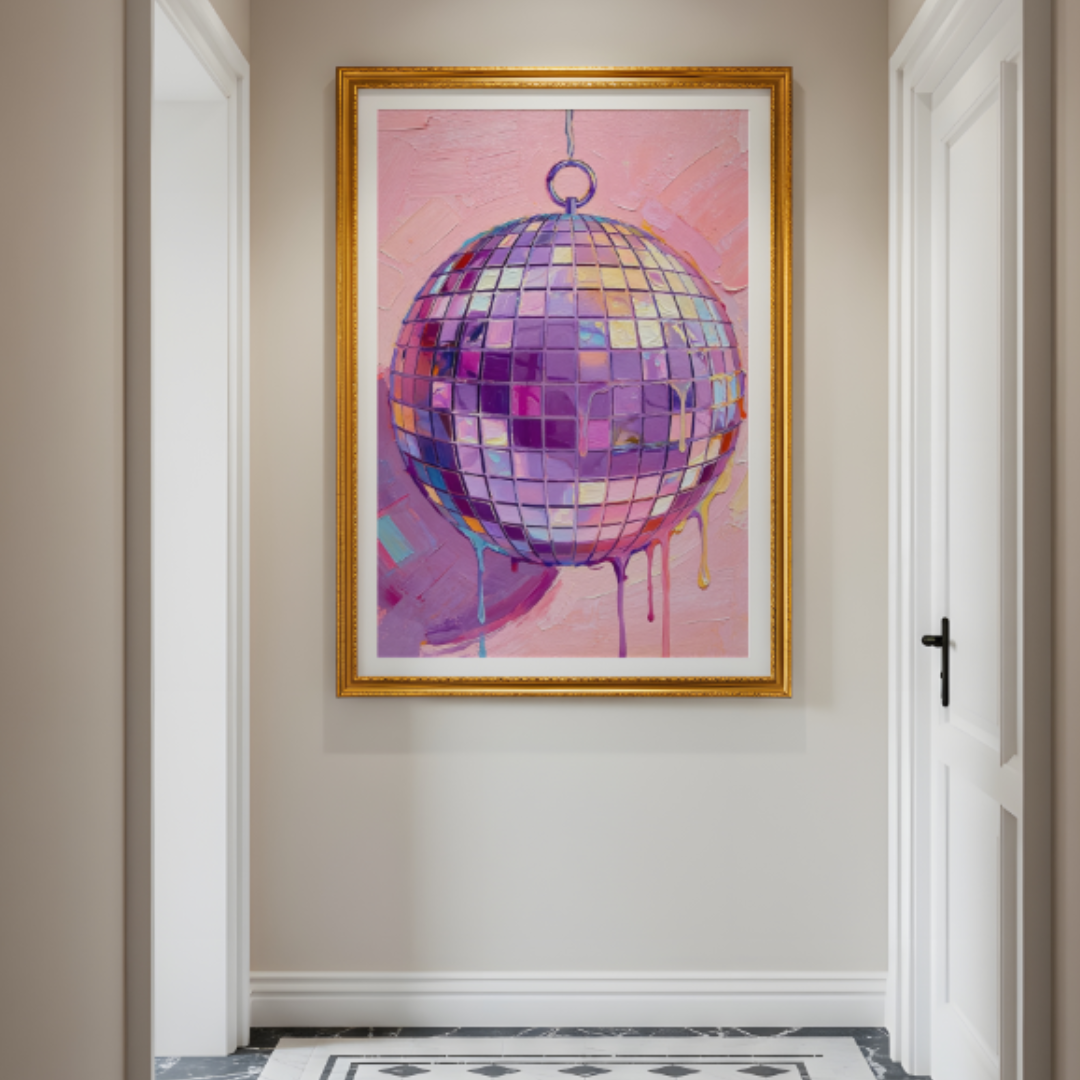 Hand Drawn Disco Ball Painting Printable Art For Home Decor Pink Disco Ball Aesthetic Art - Digital Print