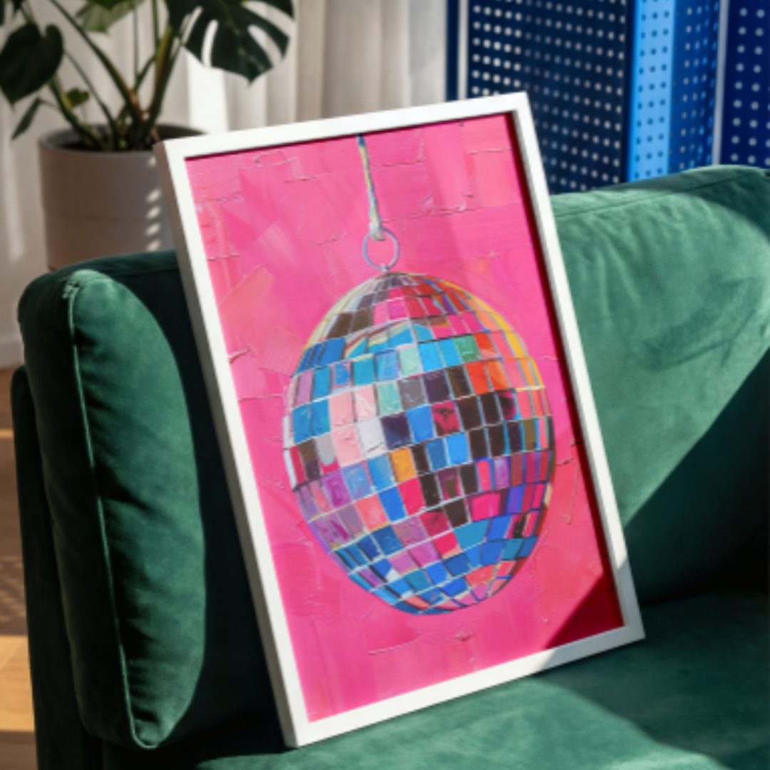 Hand Drawn Disco Ball Painting Wall Art Home Decor Pink Disco Ball Aesthetic Printable Art - Digital Print