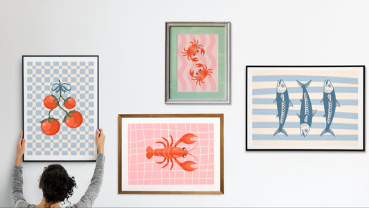 Sea Foot Art Prints, SET OF 4, Seafood Wall Decor, Sardines Print, Dopamine Decor - Digital Print