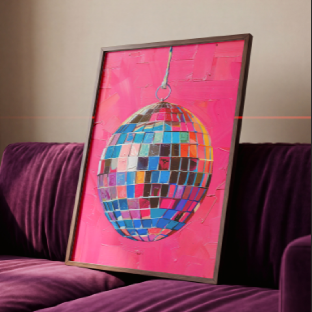 Hand Drawn Disco Ball Painting Wall Art Home Decor Pink Disco Ball Aesthetic Printable Art - Digital Print