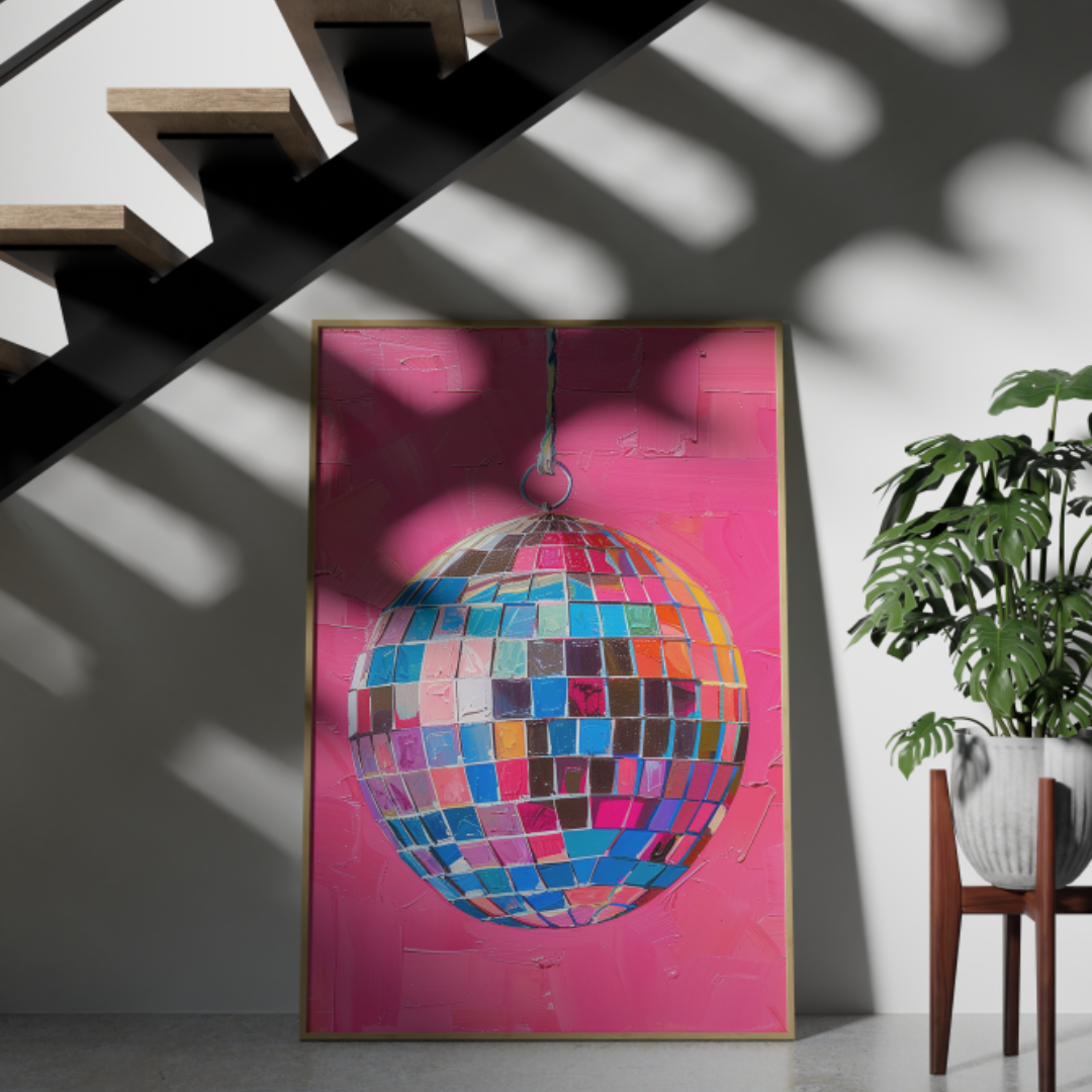 Hand Drawn Disco Ball Painting Wall Art Home Decor Pink Disco Ball Aesthetic Printable Art - Digital Print