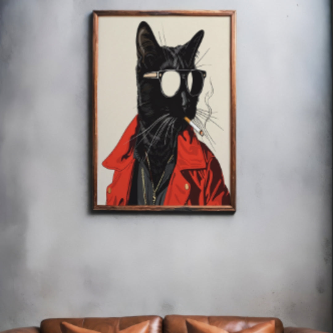 Black Cat Smoking a Cigarette Vintage Poster Art Retro Whimsical Print - Digital Print