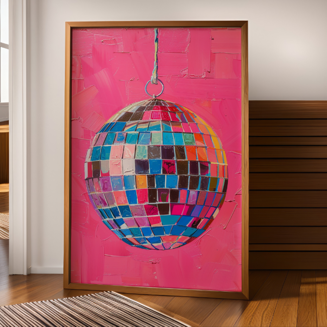 Hand Drawn Disco Ball Painting Wall Art Home Decor Pink Disco Ball Aesthetic Printable Art - Digital Print