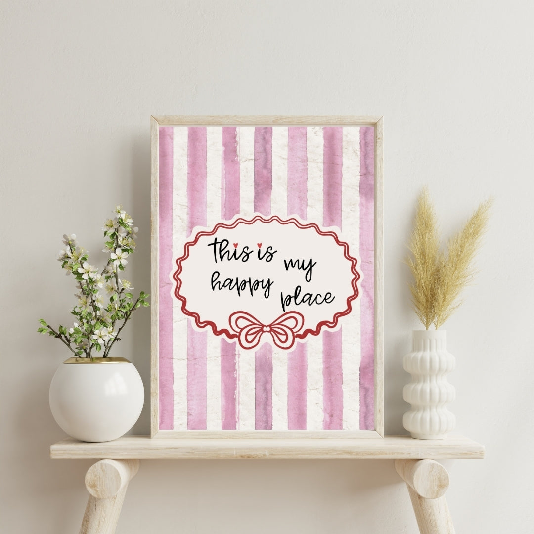This Is My Happy Place Print, Retro Pink Striped Wall Art - Digital Print