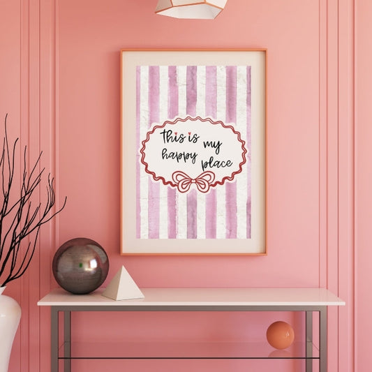 This Is My Happy Place Print, Retro Pink Striped Wall Art - Digital Print
