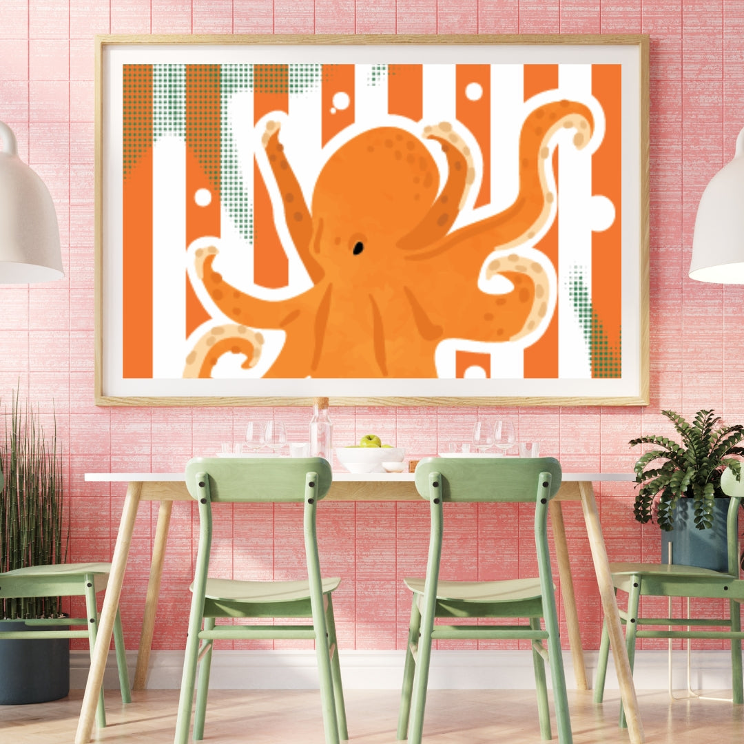 Colorful summer sea life wall art set 4 Hand drawn octopus - Digital Print