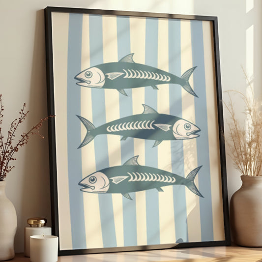 Sea Foot Art Prints, SET OF 4, Seafood Wall Decor, Sardines Print, Dopamine Decor - Digital Print