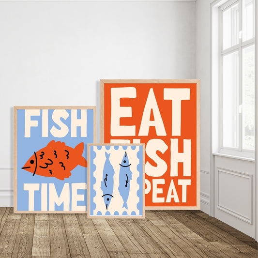 Colorful Fish Wall Art Prints, SET OF 3, Seafood Wall Decor - Digital Print