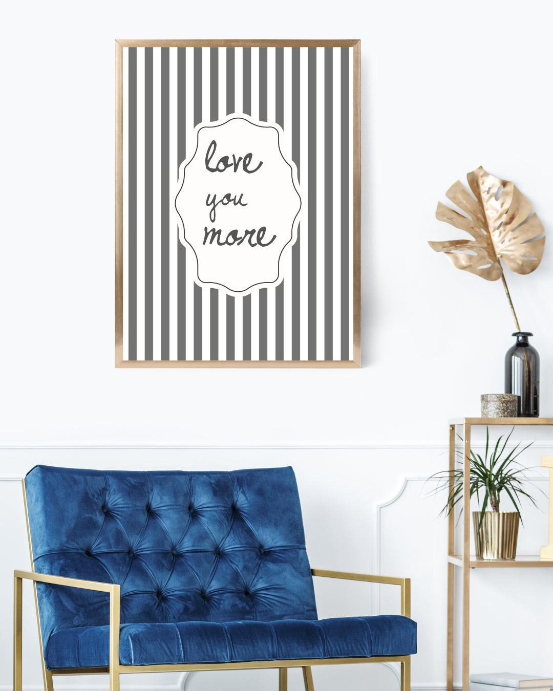 Love You More Neutral Retro Striped Minimalist Poster - Digital Print
