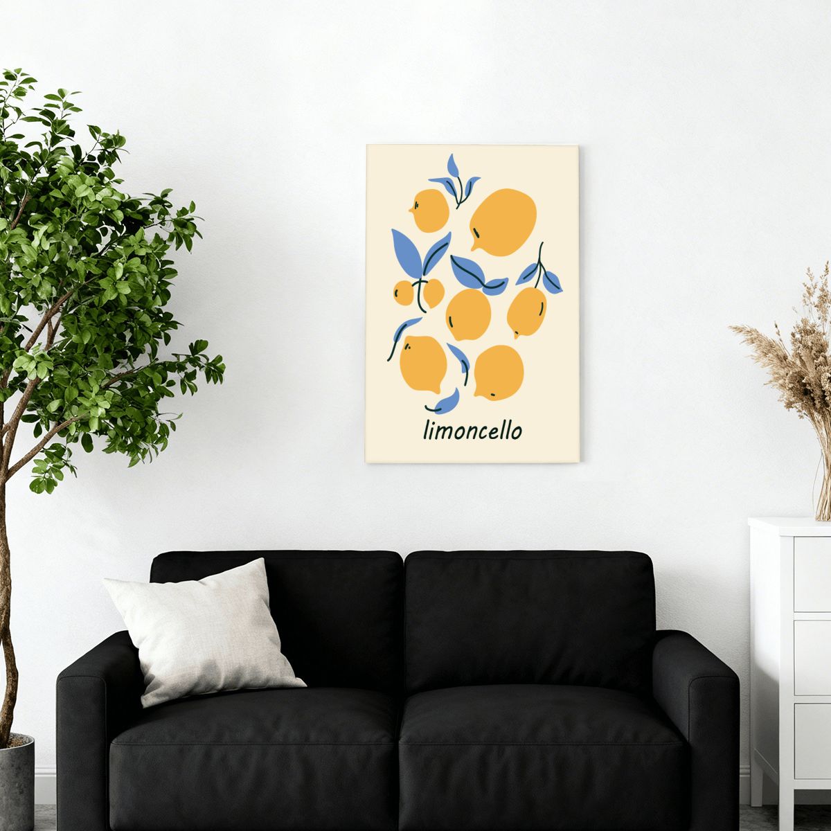 Set of abstract food posters with flowers in a vase lemon fruit - Digital Print