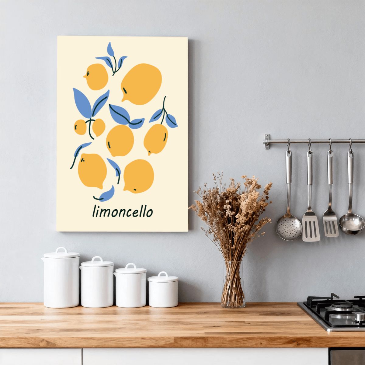 Set of abstract food posters with flowers in a vase lemon fruit - Digital Print