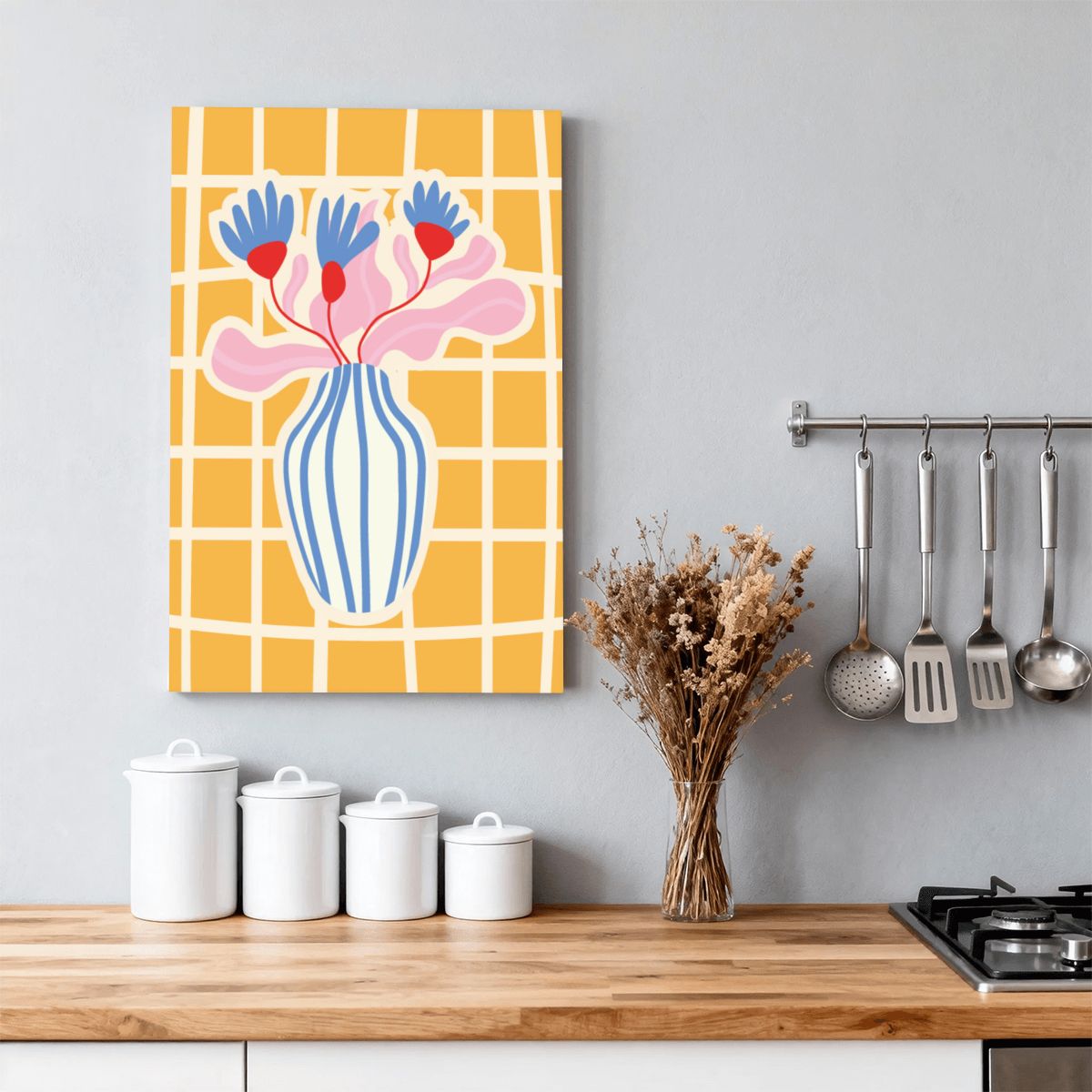 Set of abstract food posters with flowers in a vase lemon fruit - Digital Print